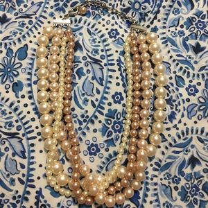 Multi-shade Pink, cream 19” layered pearl necklace